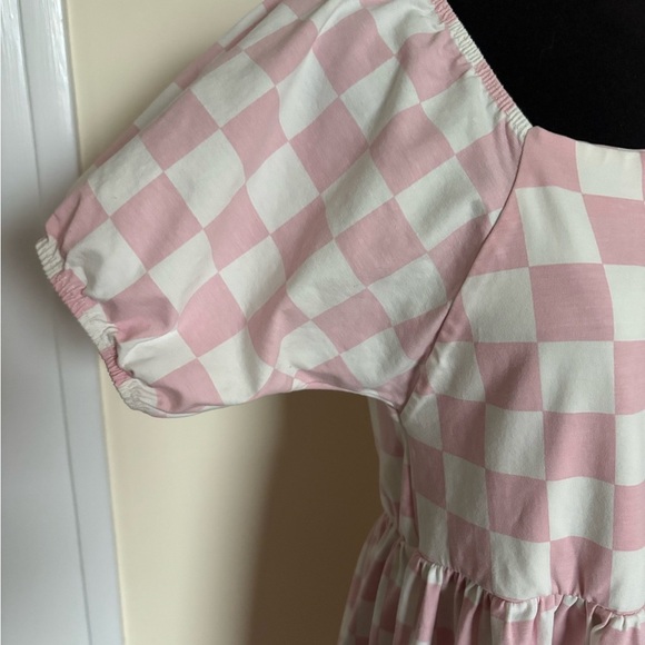 Monica + Andy Organic Life of the Party Dress Pink White Check Maternity - Picture 5 of 14